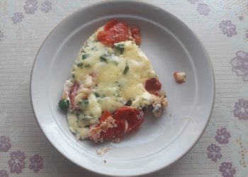 Яичница с куриным филе и помидорами